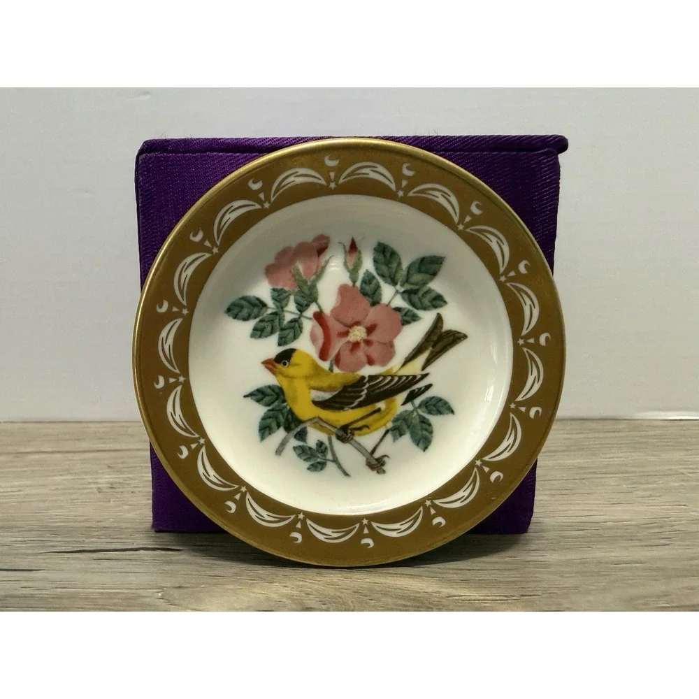 State Birds Flowers Franklin MINI Plate Iowa Eastern Goldfinch Wild Rose 3